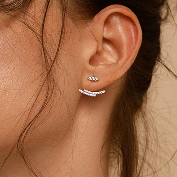 Rhinestone Decor Layered Bar Ear Jacket 1pair - Picture 1 of 2